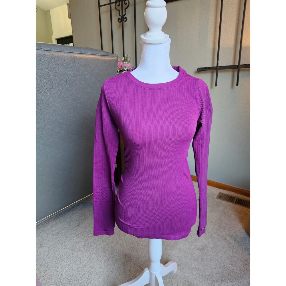 Alo Yoga Exhale Long Sleeve Top Womens Small Purple Ribbed Mesh X-Back Active